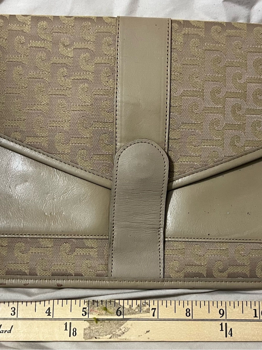 Vintage Pierre Cardin Neutral Taupe Clutch with Leather Trim